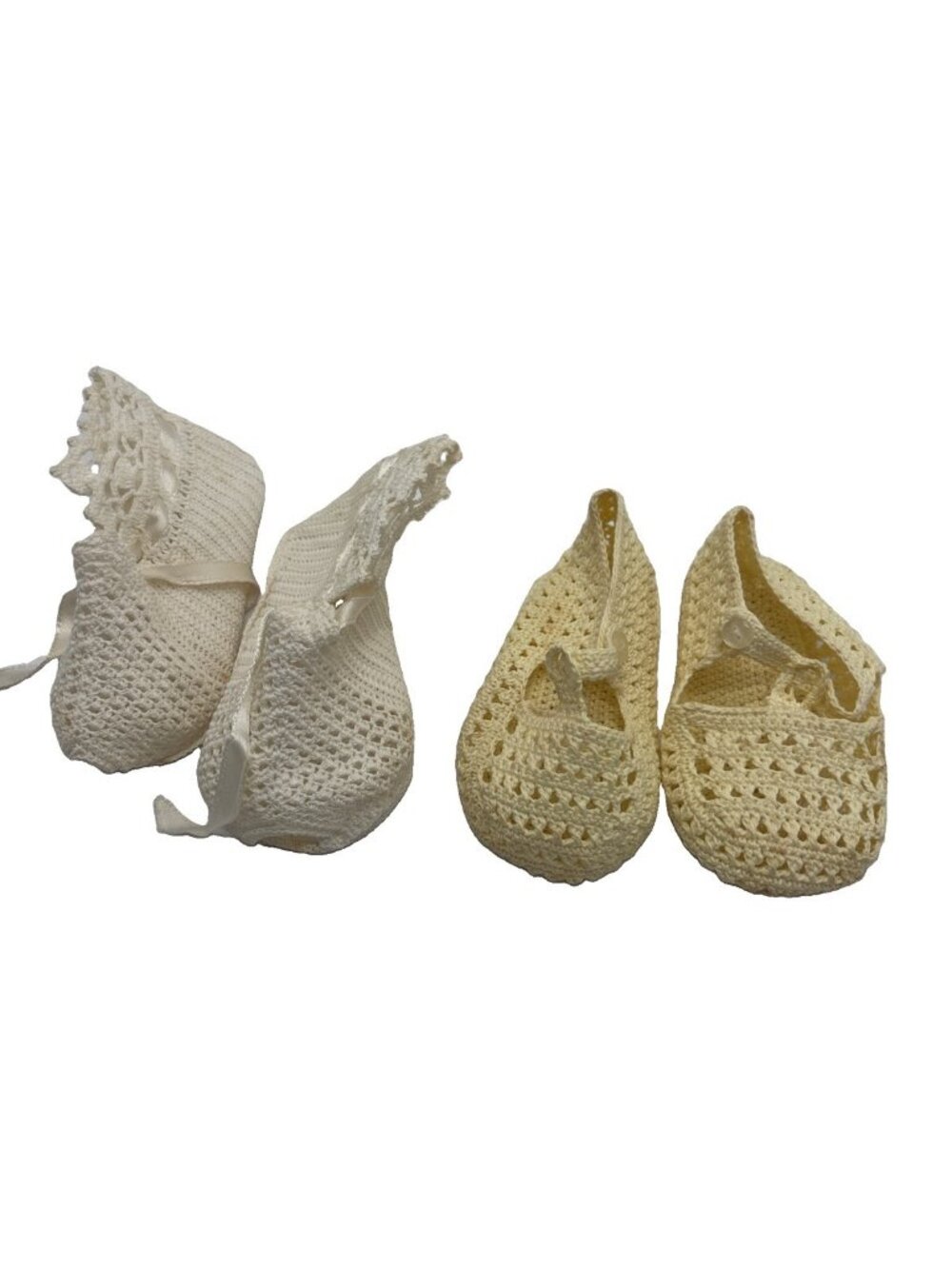 2 Pairs VTG Baby Crochet Shoes Cream Lace Christening Shoes Girls Handmade
